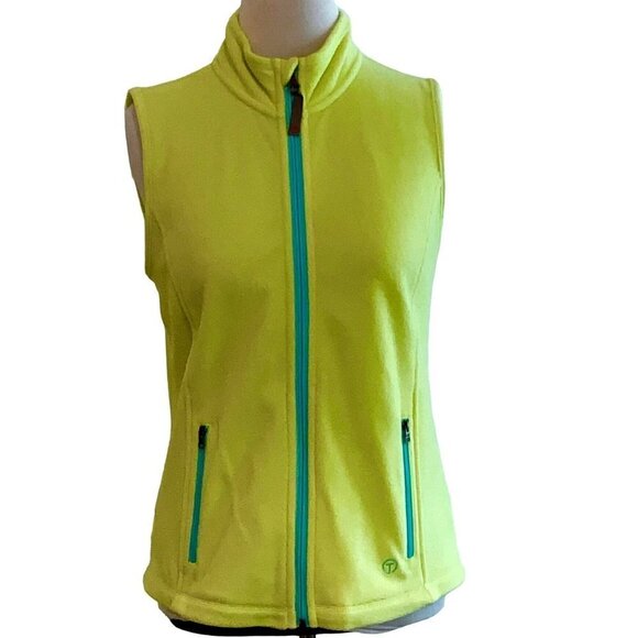 Talbots Ladies Petite green sleeveless fleece vest zip front pockets collared MP - Picture 2 of 5